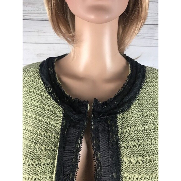 Bandolino Cardigan Sweater Olive Green Black Lace Trim - Picture 2 of 10